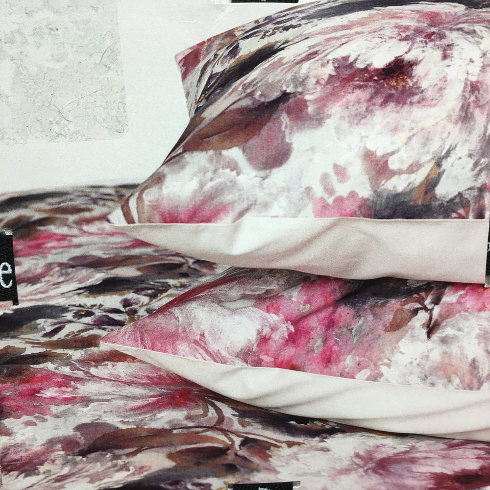 3pc PiuBelle Watercolor Floral KING Duvet Cover Sham Set Deep Pink Purple Green